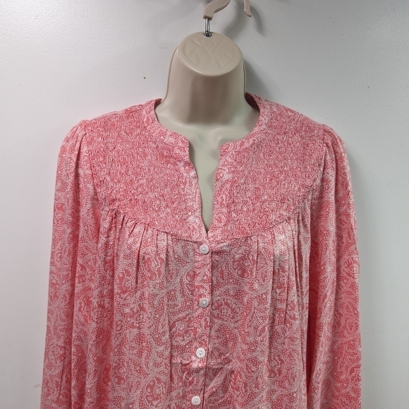 Lucky Brand Printed Button Down Pintuck Top Sz XS - Picture 3 of 10